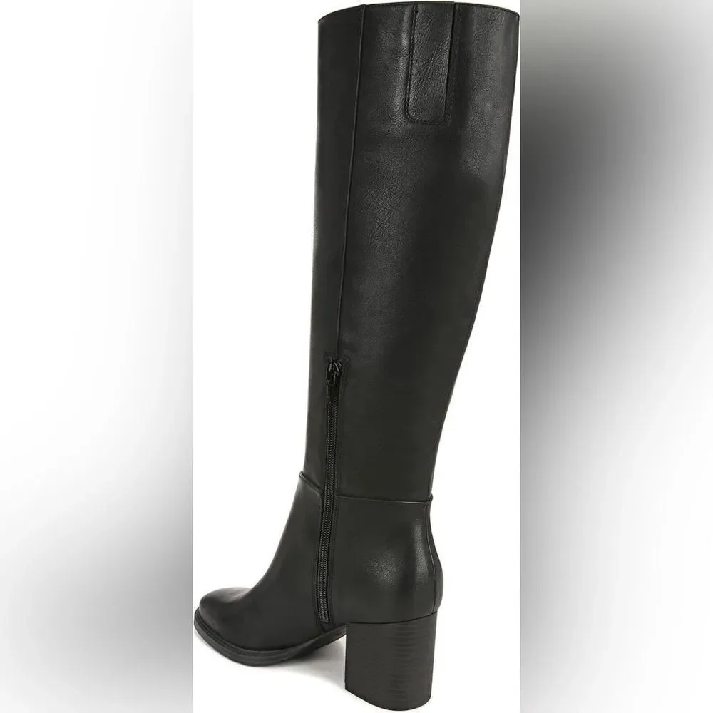 Zodiac Riona Knee High Black Boot, Stacked Heel, Sz 11 Wide Calf